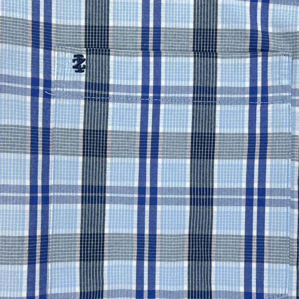IZOD Plaid Button Down Shirt Long Sleeve Collared‎ Casual Blue Gray Size L